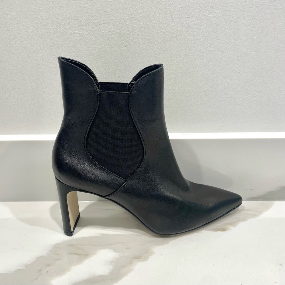 NEW Marian Black Leather Thin Block Heel Slip On Ankle Boots (size 39)